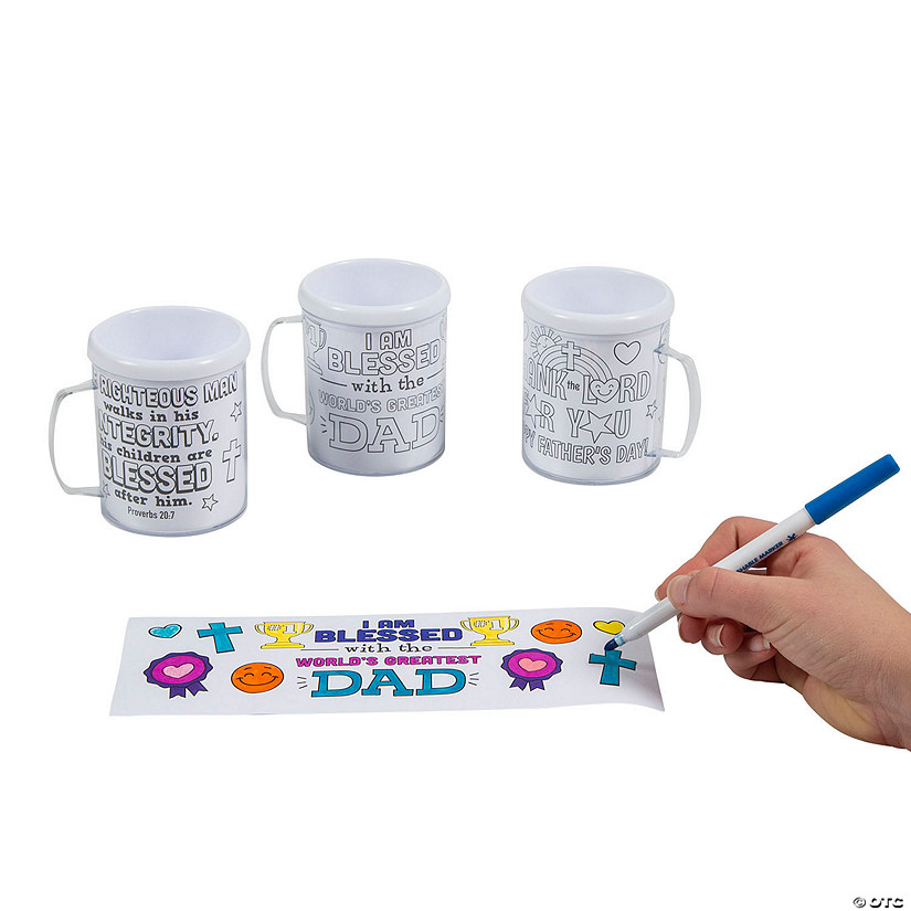 Color Your Own Religious Father&#8217;s Day BPA-Free Plastic Mugs - 12 Ct. Image