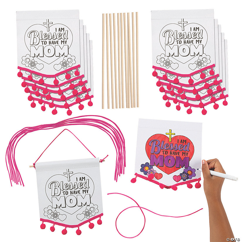 Color Your Own Religious Mother&#8217;s Day Pom-Pom Banners - 12 Pc. Image