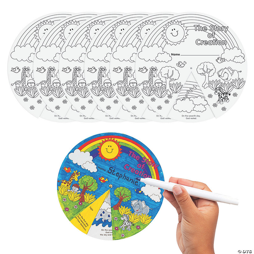Color Your Own Religious The Story of Creation Paper Wheels - 6 Pc. Image