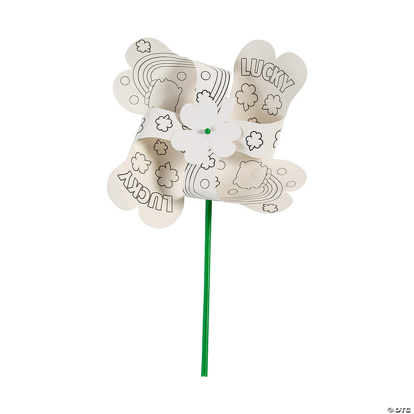 Color Your Own Shamrock Pinwheels - 12 Pc. Image