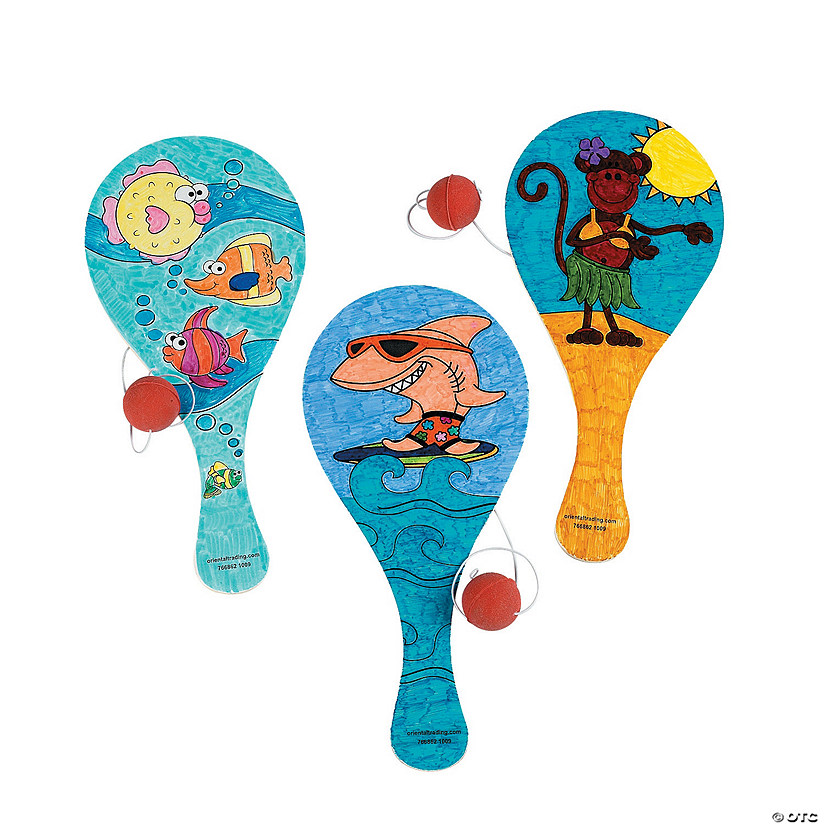Color Your Own Tropical Paddleball Games - 12 Pc. Image