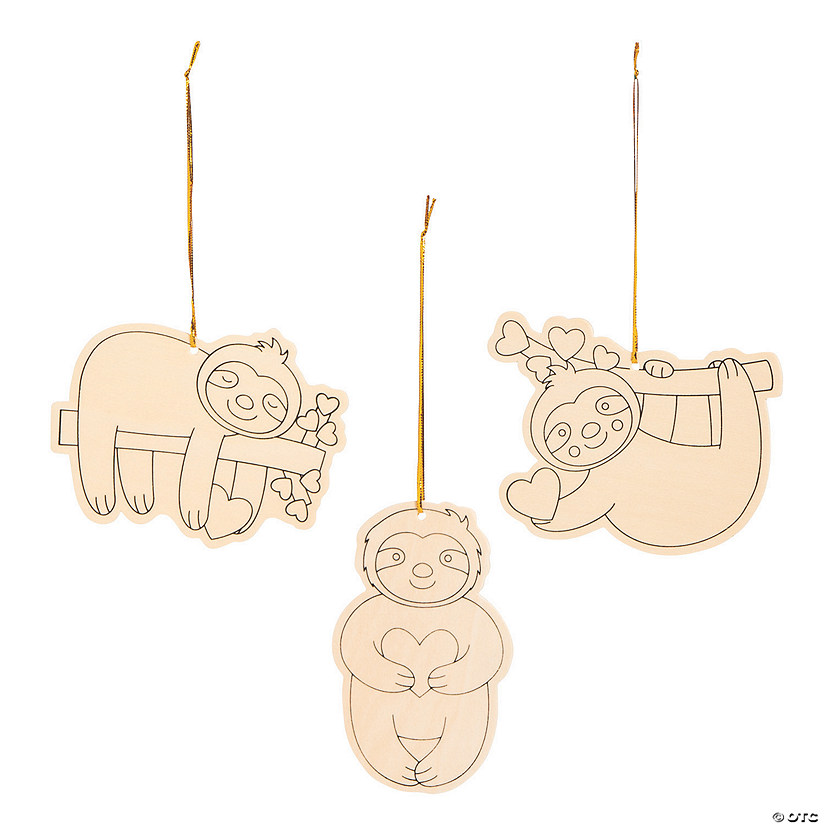 Color Your Own Valentine Sloth Ornaments - 12 Pc. Image
