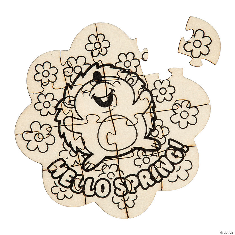 Color Your Own Wood Hello Spring Hedgehog Puzzles - 12 Pc. Image