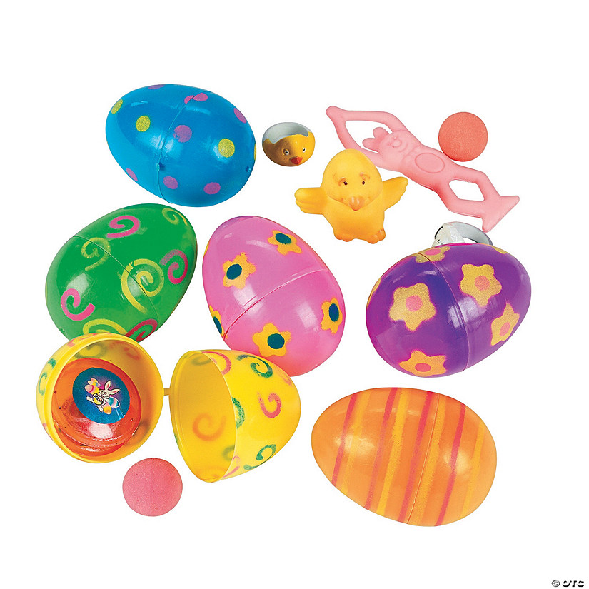 Colorful Bright Patterned Toy-Filled Plastic Easter Eggs - 24 Pc. Image