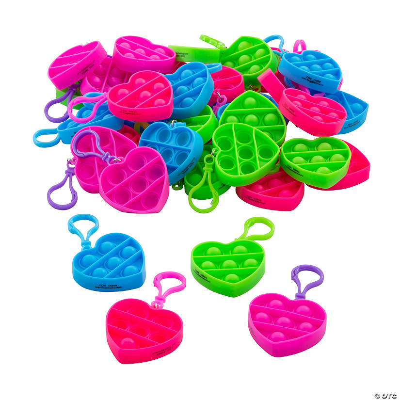 Colorful Mini Heart Lotsa Pops Fidget Toy Keychains - 144 Pc. Image