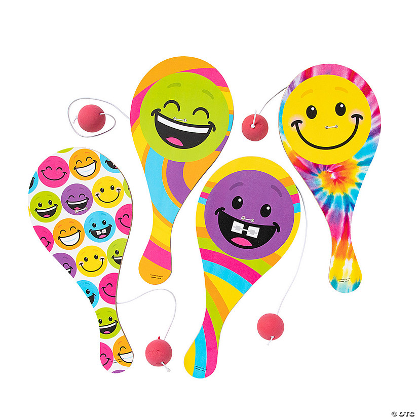 Colorful Smile Face Paddleball Games - 12 Pc. Image