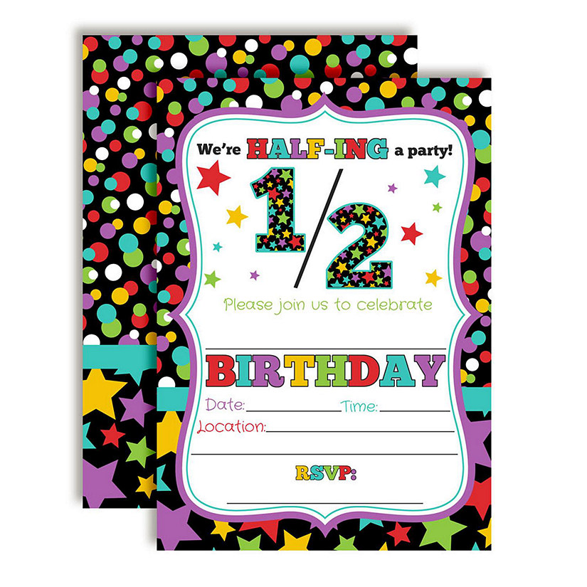 Colorful stars and Polka Dots Half Birthday Party Invitations 40pc. by AmandaCreation Image