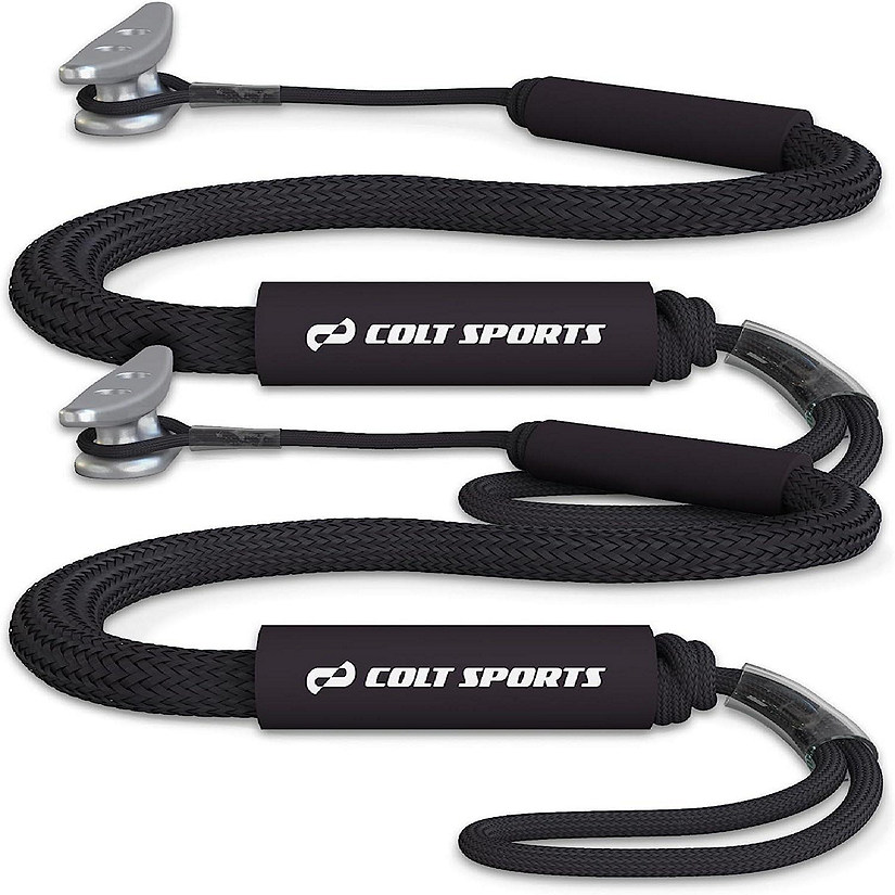 Colt Sports 2 Pack Bungee Dock Lines Mooring Rope for Boats - Black 5 Feet - Marine Rope, Elastic Boat, Jet Ski, and Dock Line with Secure Stainless Steel Hooks Image