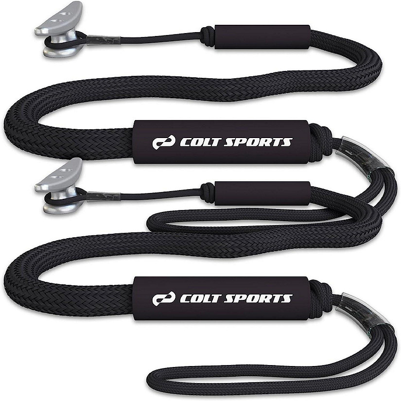 Colt Sports 2 Pack Bungee Dock Lines Mooring Rope for Boats - Black 7 Feet - Marine Rope, Elastic Boat, Jet Ski and Dock Line with Secure Stainless Steel Hooks Image
