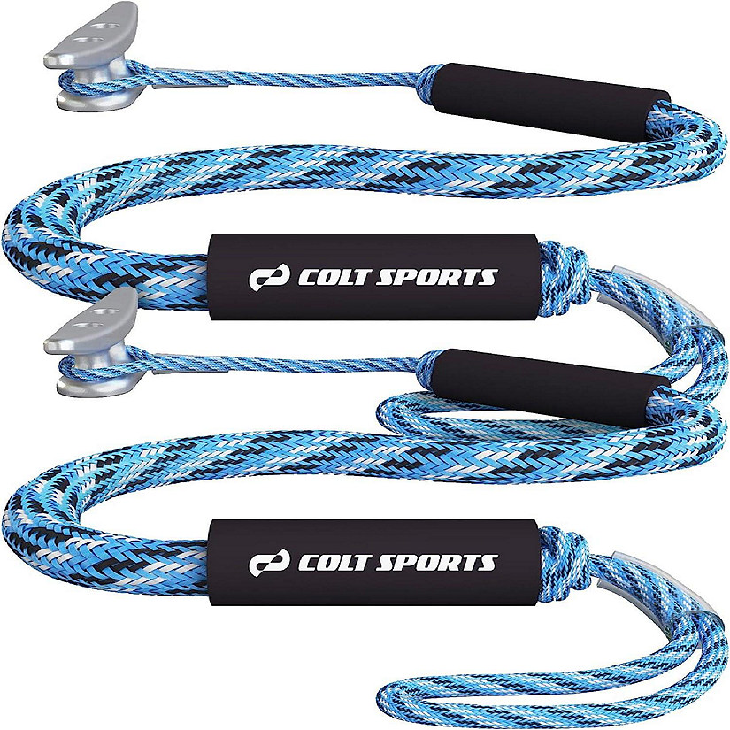 Colt Sports 2 Pack Bungee Dock Lines Mooring Rope for Boats - Blue, White and Black 5 Feet - Marine Rope, Elastic Boat, Jet Ski with Secure Stainless Steel Hook Image