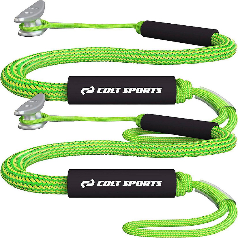 Colt Sports 2 Pack Bungee Dock Lines Mooring Rope for Boats - Green & Yellow 5 Feet - Marine Rope, Elastic Boat, Jet Ski, with Secure Stainless Steel Hooks Image