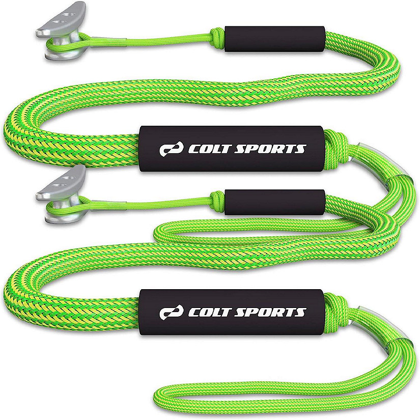 Colt Sports 2 Pack Bungee Dock Lines Mooring Rope for Boats - Green & Yellow 7 Feet - Marine Rope, Elastic Boat, Jet Ski with Secure Stainless Steel Hooks Image