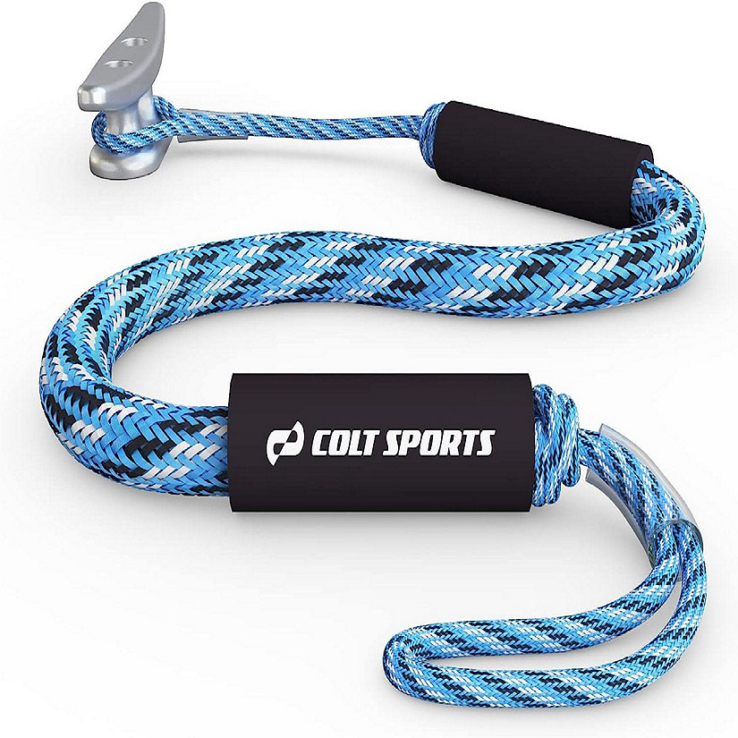 Colt Sports Bungee Dock Lines Mooring Rope for Boats - Blue, White and Black 5 Feet - Marine Rope, Elastic Boat, Jet Ski with Secure Stainless Steel Hooks Image