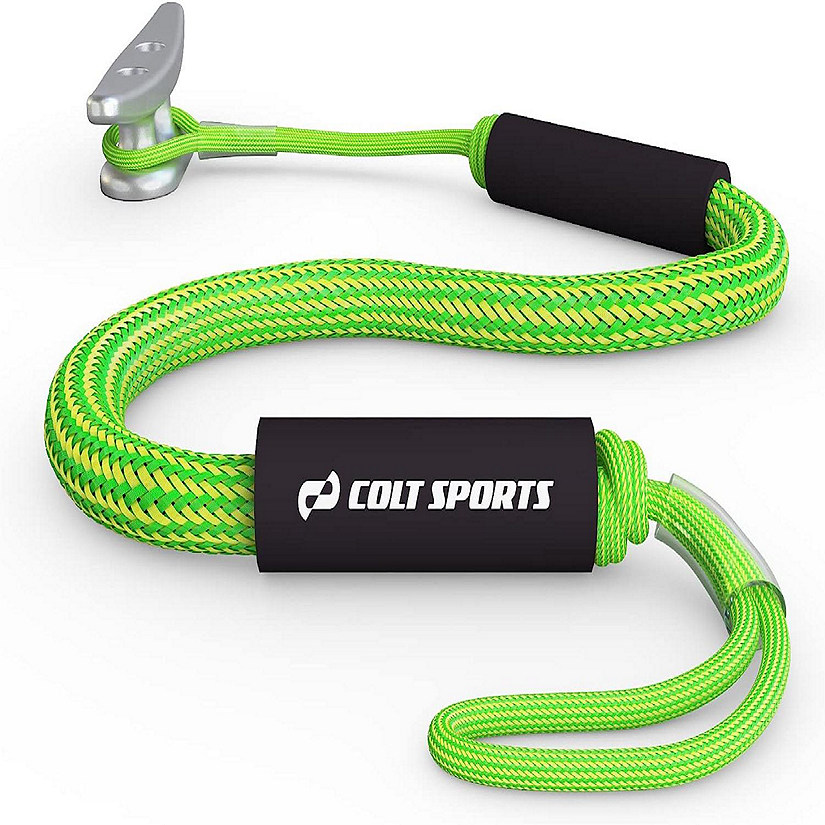 Colt Sports Bungee Dock Lines Mooring Rope for Boats - Green & Yellow 5 Feet - Marine Rope, Elastic Boat, Jet Ski with Secure Stainless Steel Hooks Image