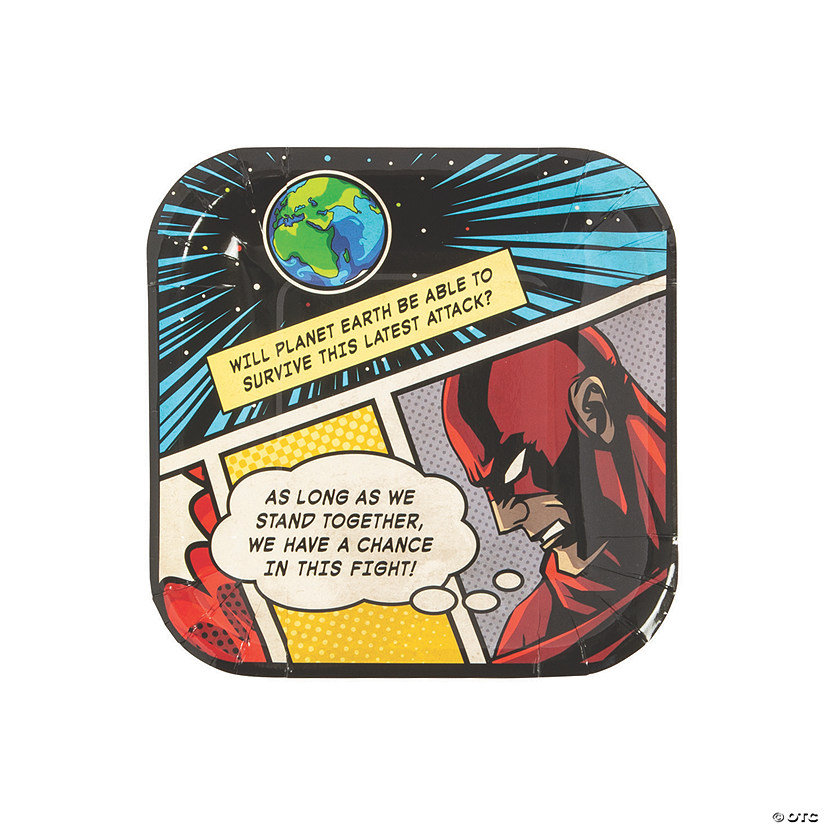 Comic Superhero Square Paper Dessert Plates - 8 Ct. Image
