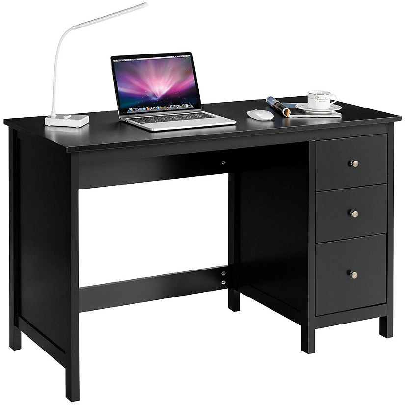 Computer Desk Study Writing Desk Home Office Workstation with 3 Drawers Black Image