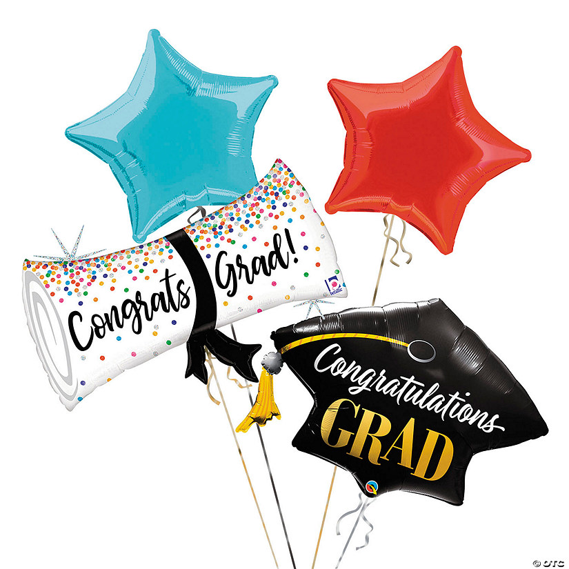 Confetti Graduation Congrats Grad Mylar Balloon Bouquet - 12 Pc. Image