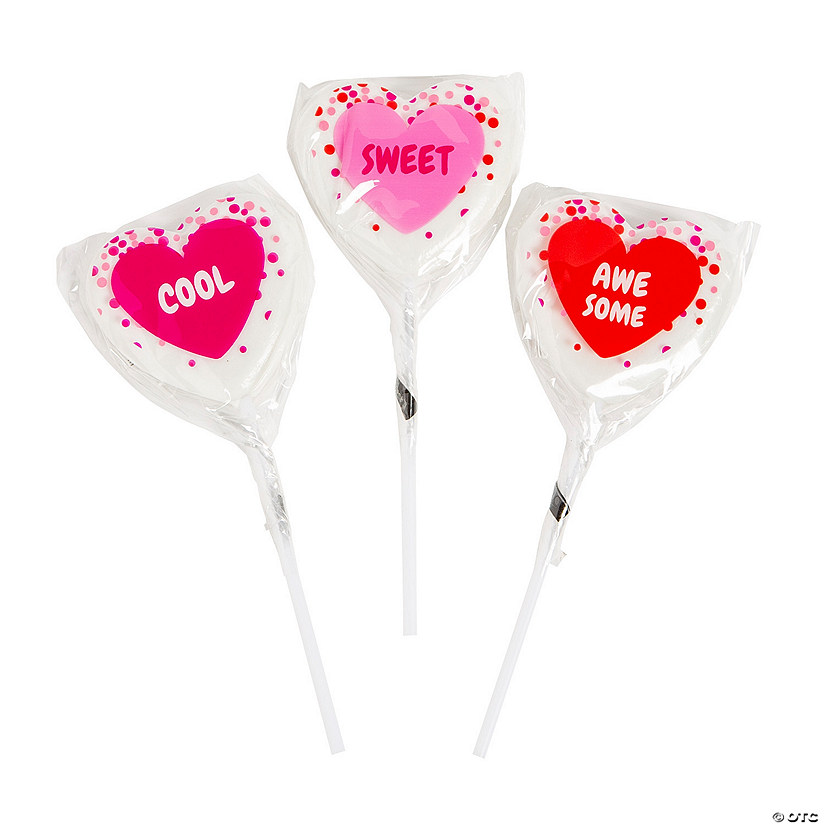 Confetti Heart-Shaped Conversation Heart Lollipops - 12 Pc. Image