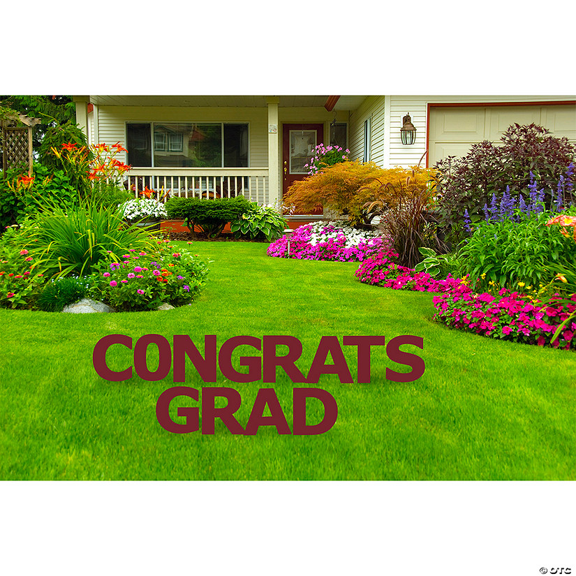 Congrats Grad Maroon Yard Letters Sign Image