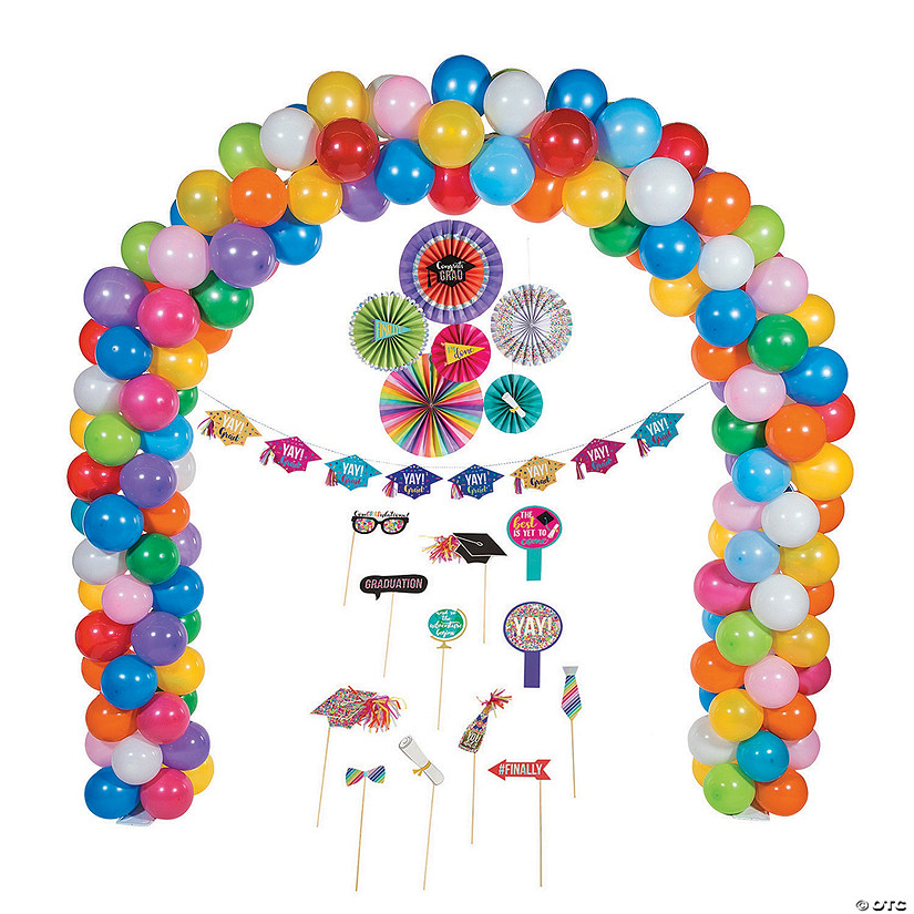 Congrats Graduation Rainbow Balloon Arch Decorating Kit - 164 Pc. Image