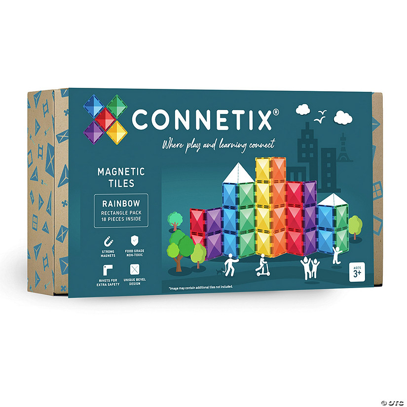 ConnetiProper Magnetic Tiles Rainbow Rectangle Pack, 18 Pieces Image