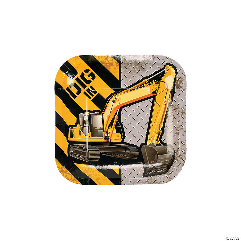 Construction Zone Excavator Square Paper Dessert Plates - 8 Ct. Image