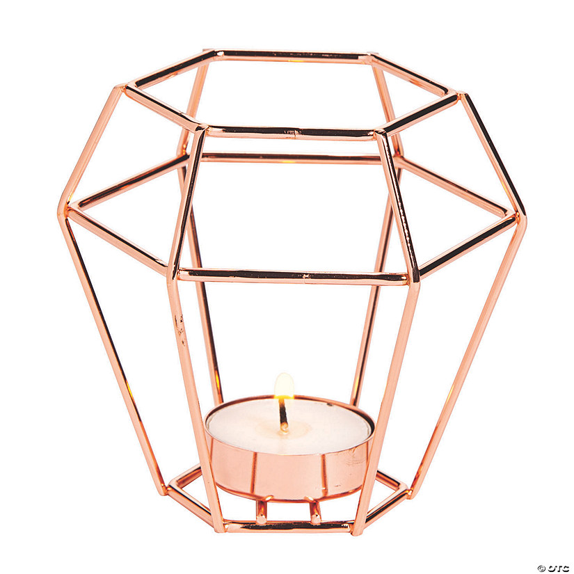 Copper Geometric Tea Light Holders - 3 Pc. Image