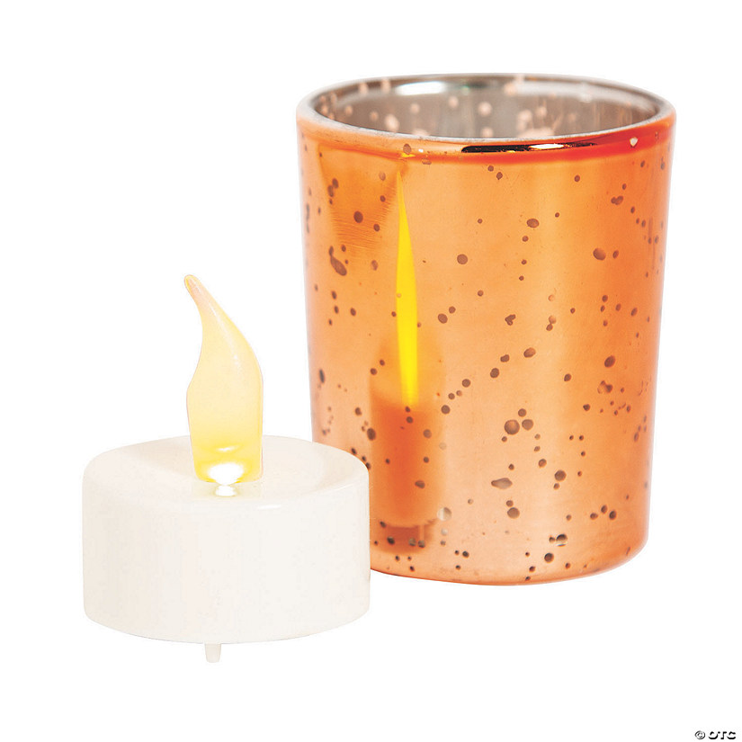 Copper Mercury Glass Votive Candle Holders with Battery-Operated Candles - 24 Pc. Image