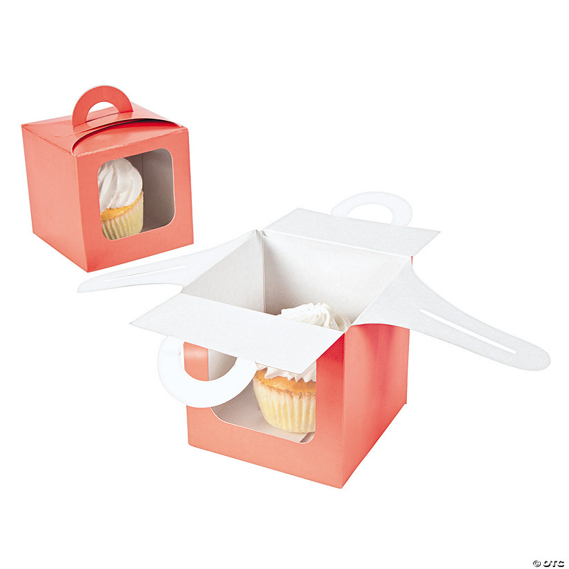 Coral Cupcake Boxes with Handle Discontinued
