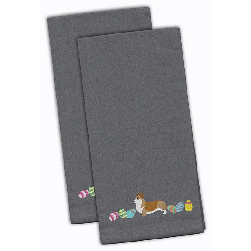 Corgi Easter Gray Embroidered Kitchen Towel - Set of 2 Image