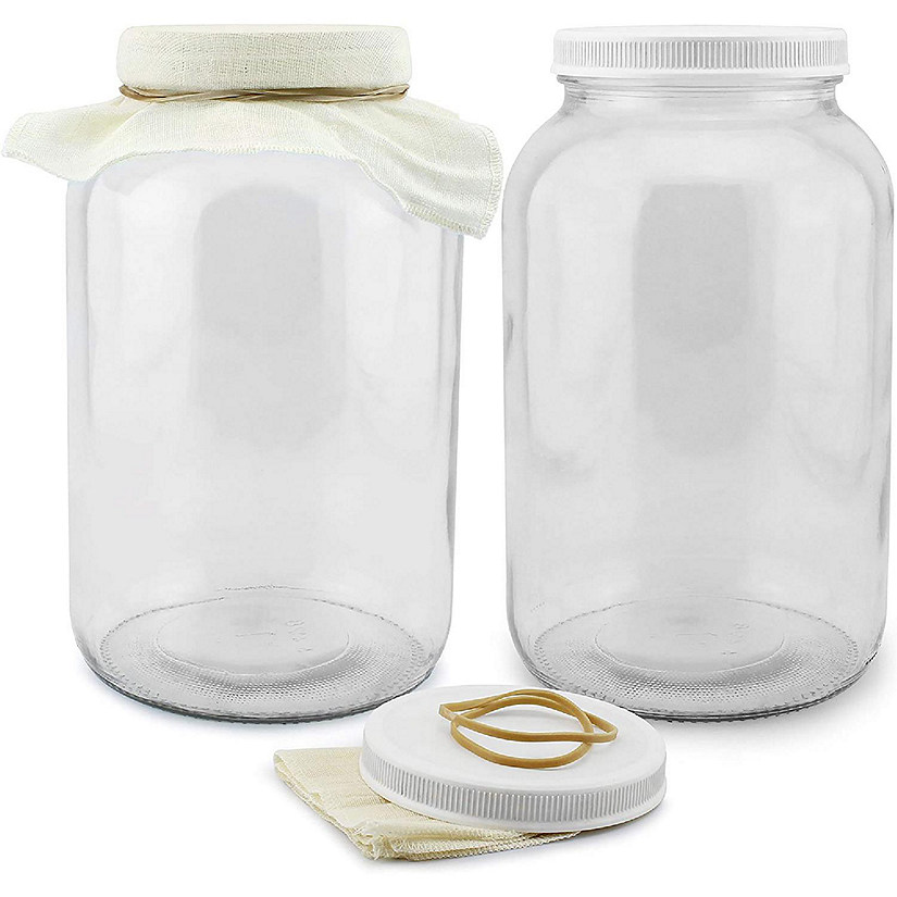 Cornucopia 1-Gallon Glass Kombucha Jars w/Cotton Cloth Covers & Plastic Lids for Storage after Brewing (2-Pack) Image