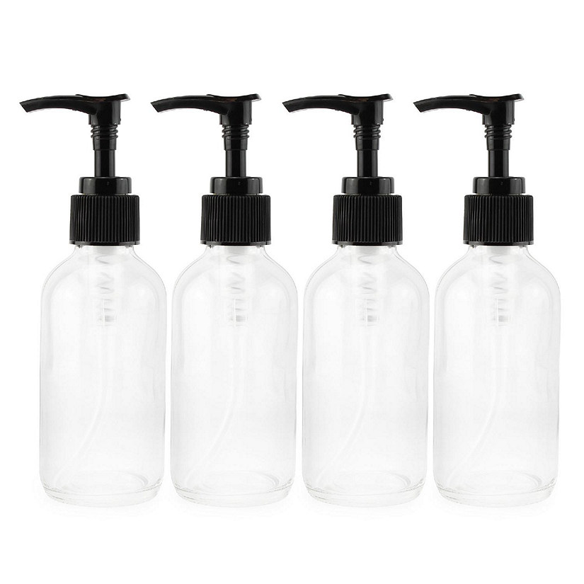 Cornucopia 4oz Clear Glass Pump Bottles 4 Pack Refillable Glass Containers Wblack Plastic 5097