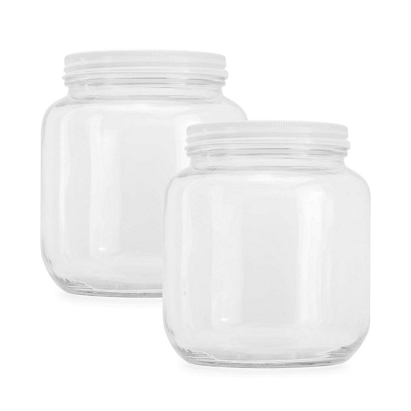 Cornucopia Brands Clear Half Gallon Wide-Mouth Glass Jars (2-Pack) 64-Ounce / 2-Quart Capacity with White Metal Lids BPA-Free