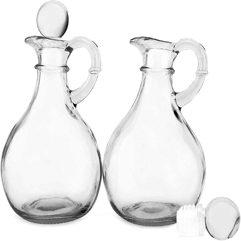 Cornucopia Glass Oil and Vinegar Cruets (Set of 2); Round Glass Oil Dispenser Bottles with Stoppers Image