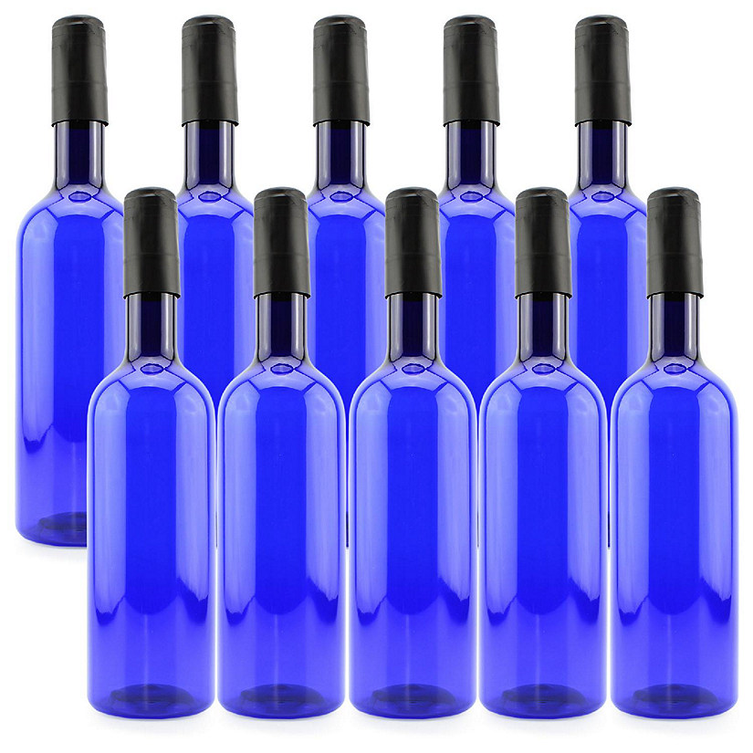 Cornucopia Plastic Wine Bottles (10-Pack, Blue); Empty Bordeaux-Style Wine Bottles with Screw Caps and Seals Image