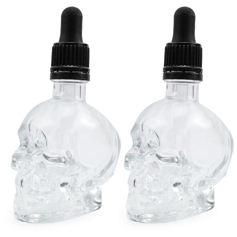 Cornucopia Skull Glass Dropper Bottles (2-Pack, 2oz, Clear); Bitter Flavor Tattoo and Beard Oil Dispenser Image
