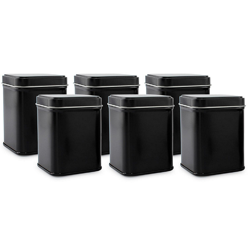 Cornucopia Square Black Metal Tins (6-Pack); for Tea, Gift Boxes, and Storage, 3-Inch Tall, 1-Cup Capacity Image