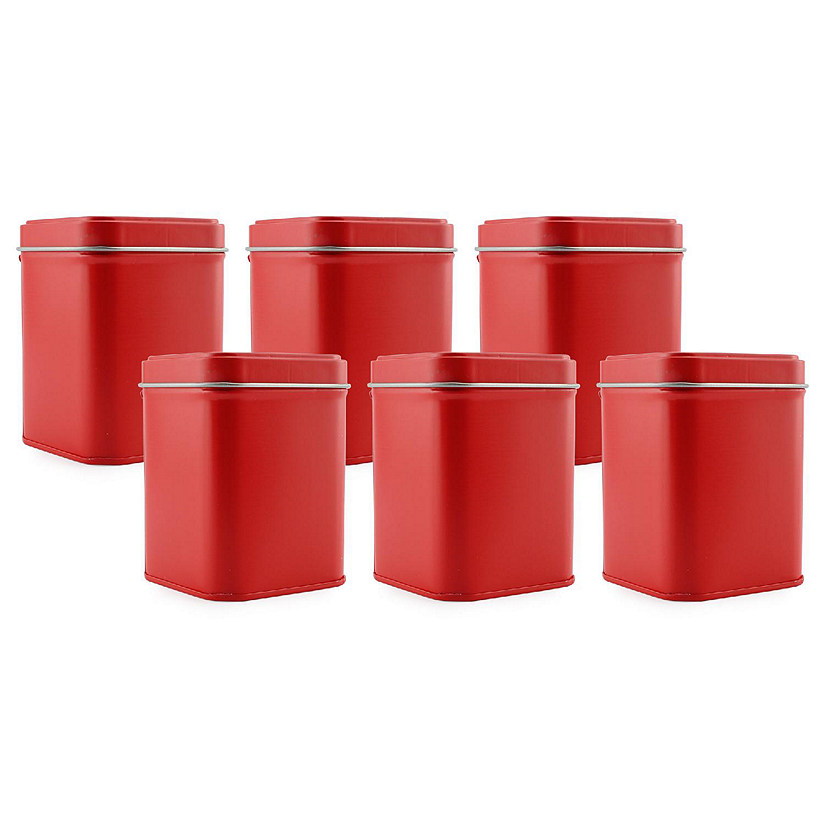 Cornucopia Square Red Metal Tins (6-Pack); for Tea, Gift Boxes, and Storage, 3-Inch Tall, 1-Cup Capacity Image