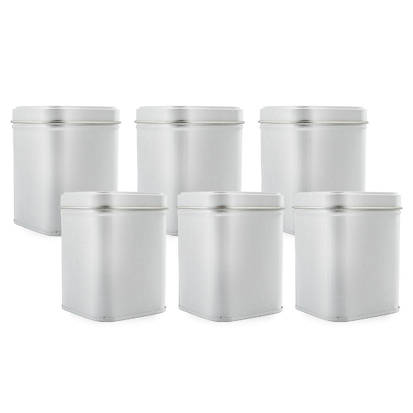 Cornucopia Square White Metal Tins (6-Pack); for Tea, Gift Boxes, and Storage, 3-Inch Tall, 1-Cup Capacity Image