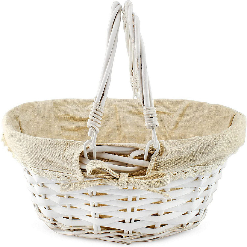 Cornucopia Wicker Basket with Handles (White-Painted), for Easter, Picnics, Gifts, Home Decor and More, 13 x 10 x 6 Inches Image
