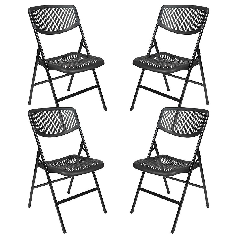 Cosco Indoor Black Plastic Mesh Standard Folding Chair- Pack of 4 Image