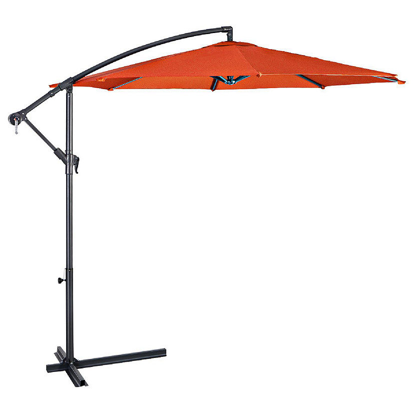 Costway 10 Ft Hanging Umbrella Patio Sun Shade Offset Outdoor Market Cross Base Orange Image