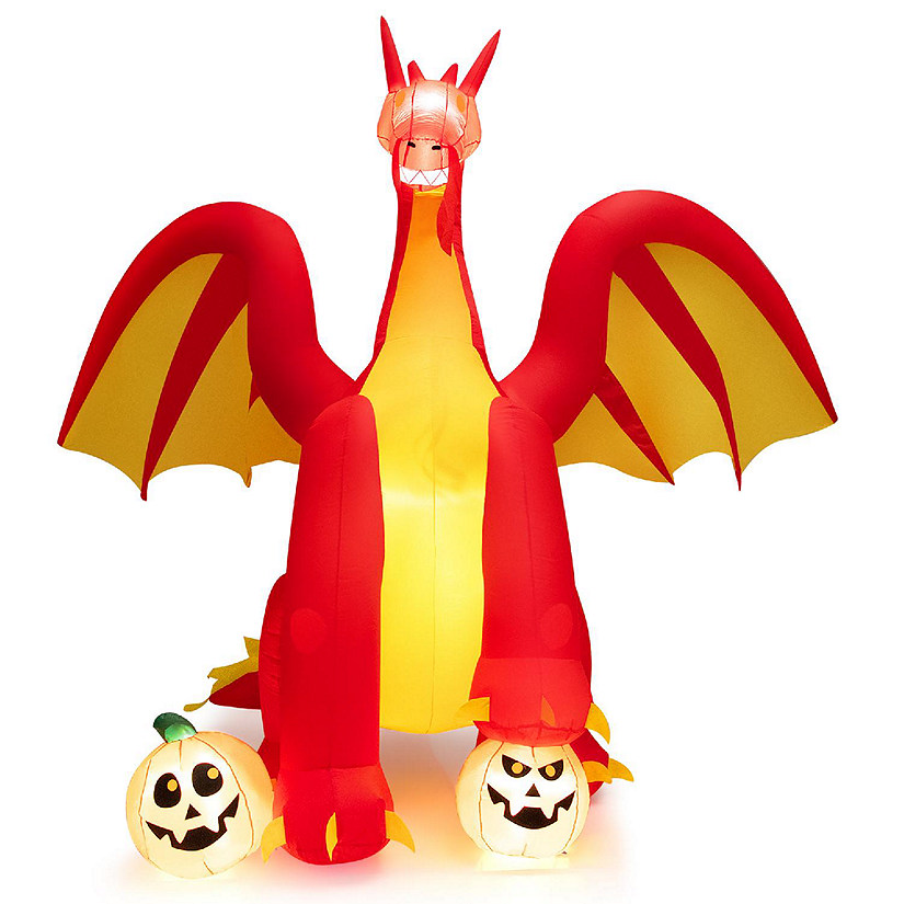 Costway 10 FT Inflatable Giant Animated Fire Dragon Outdoor Halloween Decor w/Lights Image