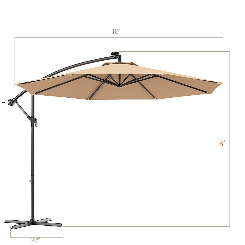 Costway 10' Hanging Solar LED Umbrella Patio Sun Shade Offset Market W/Base Beige Image