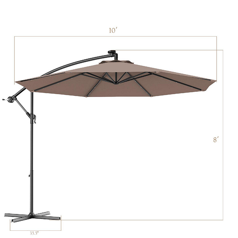 Costway 10' Hanging Solar LED Umbrella Patio Sun Shade Offset Market W/Base Tan Image