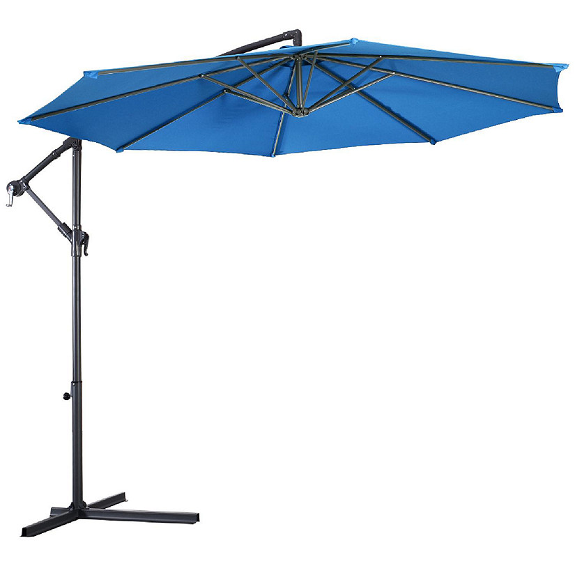Costway 10' Hanging Umbrella Patio Sun Shade Offset Outdoor Market W/ Cross Base Blue Image