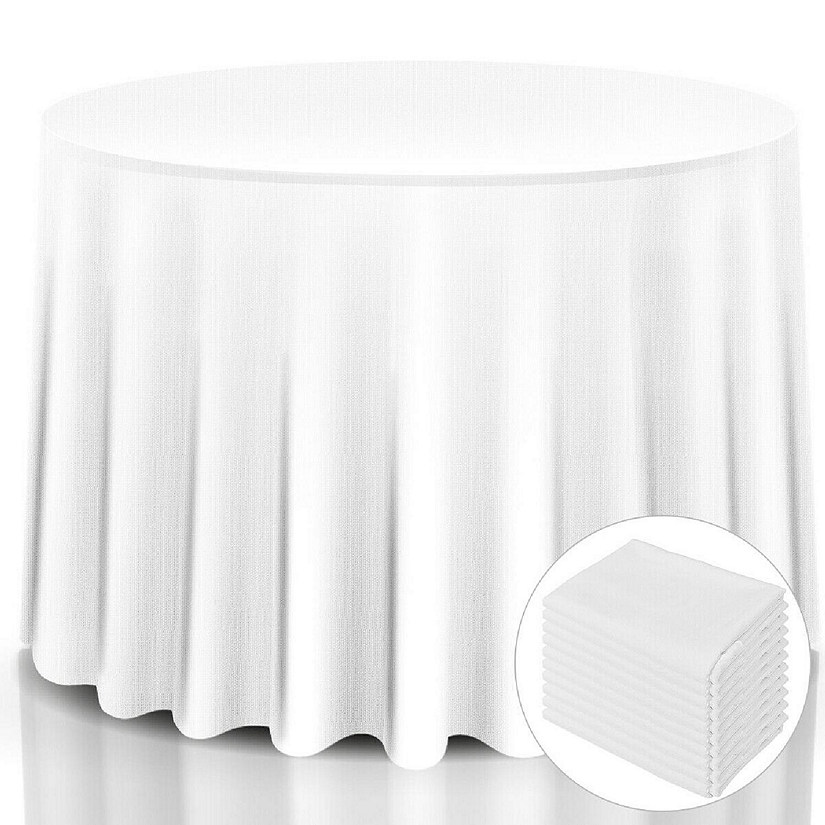 Costway 10 pcs 120'' Round Tablecloth Polyester For Home Wedding Restaurant Party White Image
