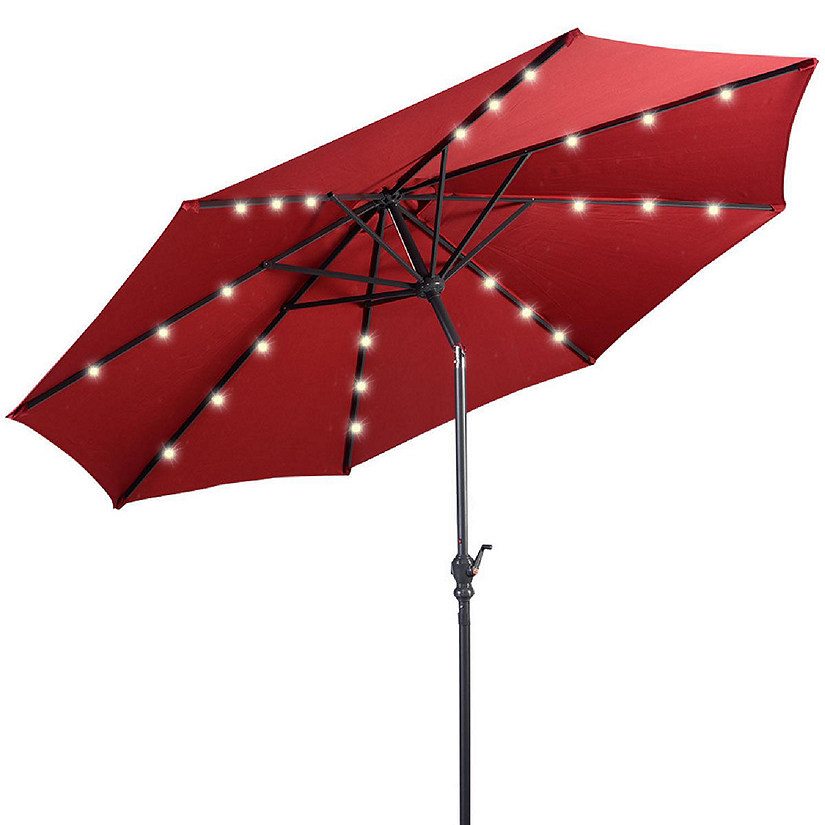 Costway 10ft Patio Solar Umbrella LED Patio Market Steel Tilt W/ Crank (Burgundy) Image