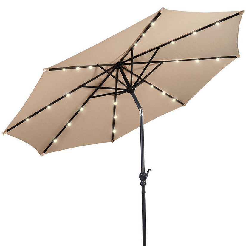 Costway 10ft Patio Solar Umbrella LED Patio Market Steel Tilt w/ Crank Outdoor Beige Image