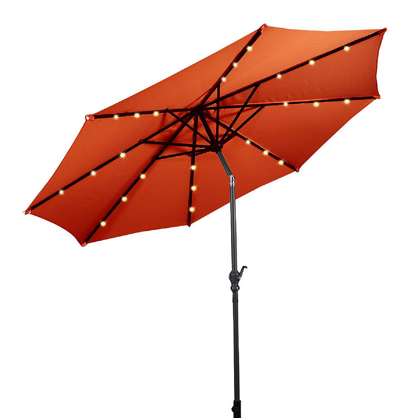 Costway 10FT Patio Solar Umbrella LED Patio Market Steel Tilt W/Crank Outdoor Orange New Image